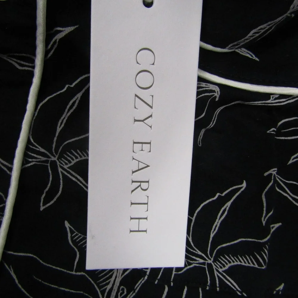Cozy Earth Pajama Top Womens S Black Botanical Floral Viscose Spandex Button - Picture 2 of 7